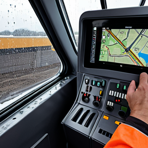 Home 23 **Image Prompt 1: The Operator's Mastery**
A highly skilled heavy equipment operator, seen from a slightly elevated perspective inside the modern, sleek cabin of a powerful excavator or crane. Their hands are firmly on the controls, fingers subtly manipulating joysticks and buttons with intense focus. Rain streaks down the cabin window, blurring the background slightly and emphasizing the challenging operational environment. Integrated screens within the cabin display a GPS map and multiple camera views, highlighting the blend of human skill and advanced technology. The overall mood conveys precision, concentration, and a deep connection between the operator and their multi-ton machine, symbolizing mastery over complex tasks.