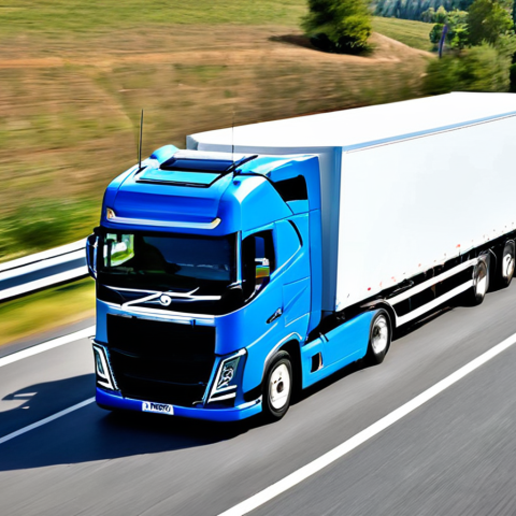 대형 트럭의 연료 효율을 높이는 방법 - **Prompt Title: Aerodynamic Efficiency on the Open Road**
    Detailed prompt: "A wide-angle, medium...